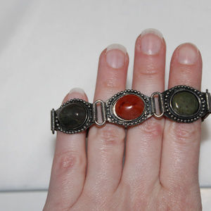 Vintage Silver tone Stone Bracelet Boho Inspired